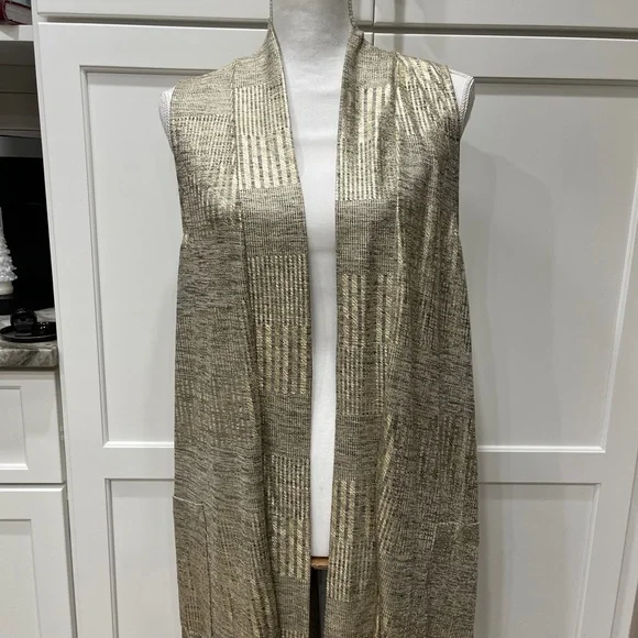 Expresso Long Gold Shine Vest with Pockets 97% Poly 3% Spandex Med or Large - Picture 6 of 16